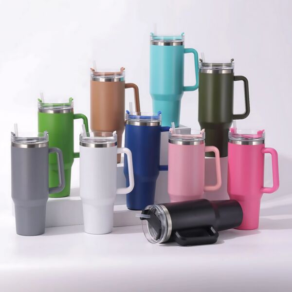 1200ML Stainless Steel Vacuum Insulated Travel Mug W/ Lid and Straw Thumbnail