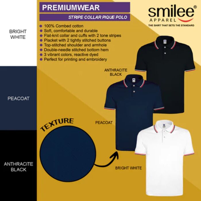Smilee Apparel Premium Stripe Collar Pique Polo Thumbnail