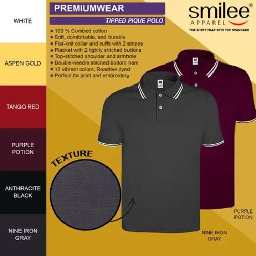 Smilee Apparel Premium Tipped Pique Polo Shirt 1 Thumbnail